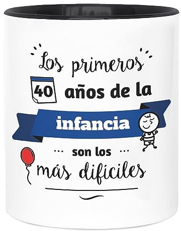 LA MENTE ES MARAVILLOSA - Taza de Cerámica con Frase y Dibujo | Los Primeros 40 Años de la Infancia Son los más Difíciles | 330 ml Regalo Original para una Persona Especial, Taza de Café y Té
