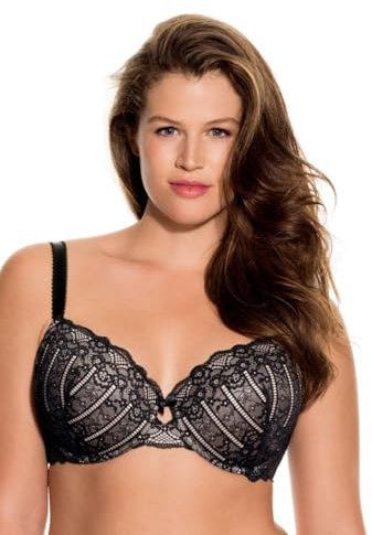 Dorina Damen Celine Leicht Gepolsterter Demi-BH – Bügel-BHs mit Geformten Cups, Florales Spitzendesign und Stützenden U-Rückenflügeln, Schwarz, 75G