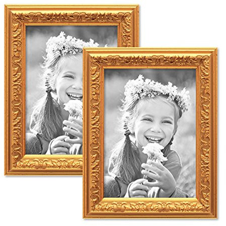 PHOTOLINI 2er Set Bilderrahmen Antik Gold Nostalgie 10x15 cm Fotorahmen mit Glasscheibe/Kunststoff-Rahmen