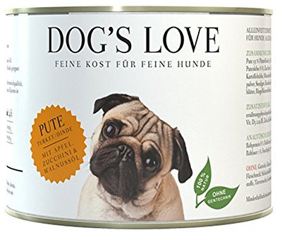 DOG'S LOVE Premium Nassfutter Hund Pute mit Apfel, Zucchini & Walnussöl (6 x 200g)
