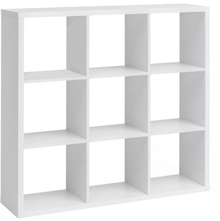 FineBuy Würfelregal FB52460 Weiß 112x29x112 cm Bücherregal mit 9 Fächern Modern, Standregal Holz Regal Freistehend, Ordnerregal Raumteiler Würfel-Regal, Offenes Aufbewahrungsregal