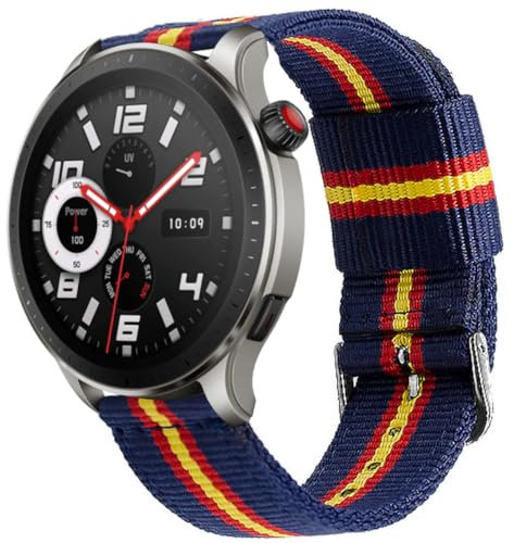 ESTUYOYA Correa de Reloj 22mm España Compatible con Amazfit Bip 5/Balance/GTR 4/GTR 3 Pro/GTR 3/GTR 2/GTR/GTR 47mm/Stratos 3, Pulsera de Nylon colores Bandera de Española - Azul Otan