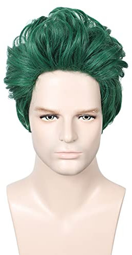 Linfairy kurze grüne Kunsthaar hitzebeständige Perücke für Männer Halloween Cosplay Perücke