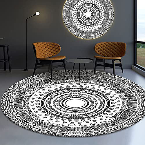 Retro Schwarz Weiß Fläche Teppiche 80 cm 100 cm 120 cm 140 cm 160 cm 180 cm 200 cm Runde Teppich für Wohnzimmer Schlafzimmer Home Boden Rutschfeste Matten Weiche Yoga Matte ( Size : Durchmesser 80cm )