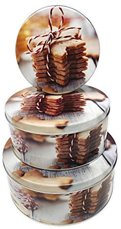 EuroDiscount Plätzchendose Gebäckdosen Keksdosen Blechdosen Weihnachten 3 Stück Ø 21/18 / 14 cm weihnachtliches Plätzchen Motiv
