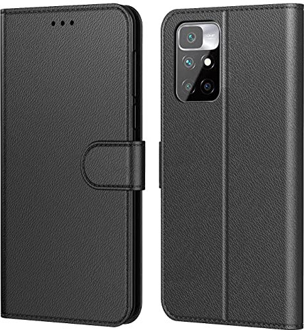 Tenphone Coque pour Xiaomi Redmi 10, Etui Protection Housse Premium en Cuir PU,Pochette Fermeture Magnétique,Flip Case Compatible avec Xiaomi Redmi 10 (Book Noir)