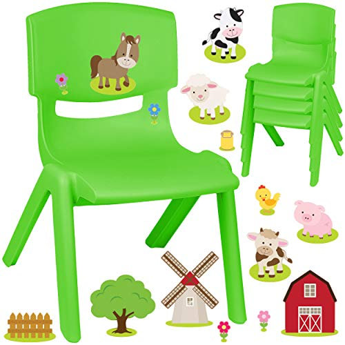 alles-meine.de GmbH Kinderstuhl/Stuhl - Motivwahl - grün + Sticker - Bauernhof Tiere - Plastik - bis 100 kg belastbar/kippsicher - für INNEN & AUßEN - 0-99 Jahre - stapelba..