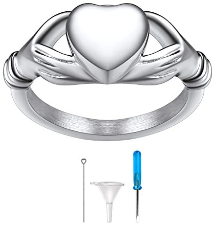 Richsteel Bague Claddagh Urne Funeraire 54 Acier Inoxydable Anneau d'urne Humaine Homme Femme Bijoux Bagues Cendres Commémoratif pour Animal de Compagnie