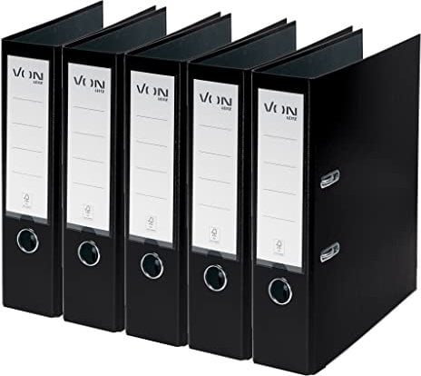 VON Leitz 5er Pack Ordner A4, Karton mit Kunststoffeinband, 80 mm Rückenbreite, Für 600 Blatt, FSC-zertifizierter Karton, Aktenordner, Für Schule, Studium & Zuhause, Schwarz, 10551095