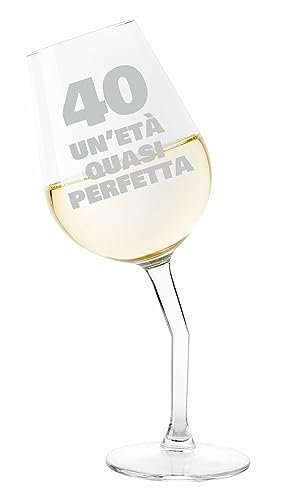 Colorfamily Calice Storto 40 Anni un'età quasi perfetta Vino 50 cl Compleanno con incisione Idea regalo divertente