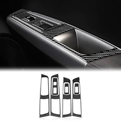 KUNGKIC Kohlefaser Auto Tür Fenster Schalter Taste Abdeckung Türarmlehnenrahmen Aufkleber Innenbereich Dekorative Compatible with Subaru Impreza 2009 2010 2011 Zubehör (Schwarz)