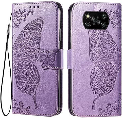 EASSGU Coque pour POCO X3 Pro/POCO X3 NFC (6.67 inches) Etui Flip Magnétique avec 3 Fentes pour Cartes 1 Portefeuille, Housse - Violet Clair