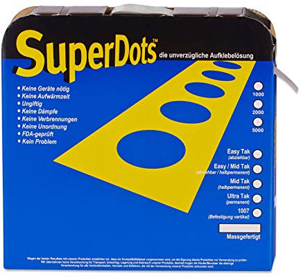 MASHPAPER SuperDots 10 mm doppelseitige Klebepunkte Klebedots Klebstoffpunkte Easy/Mid Tak leicht ablösbar 5.000 Stück