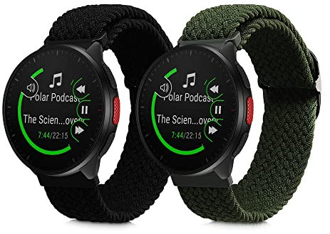 kwmobile 2x Sportarmband kompatibel mit Polar Pacer/Pacer Pro/Ignite Armband - Sport Ersatzarmband Set aus Nylon für Fitnesstracker - Schwarz Grün