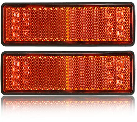 AGRISHOP 2x Catadioptrico Remolque ÁmbarHomologado 97.7x32x9mm,Reflectantes Remolque Rectangular Adhesivo,Reflector de Seguridad de Poste Bicicleta (Rectangulares/Ámbar/Adhesivo /2Piezas)
