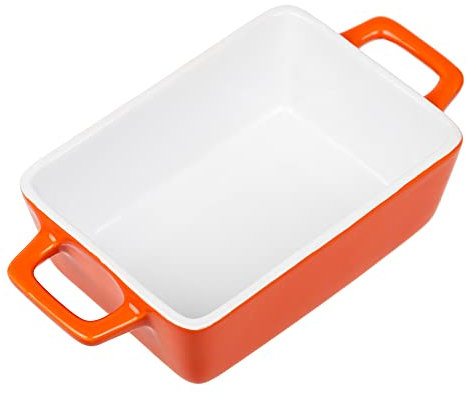 Invero Small Single Stoneware Rectangular Individual Oven to Table Bake Dish with Handles - Ideal for Baking Lasagnes, Pies, Casseroles, Tapas, Pasta and more - Orange