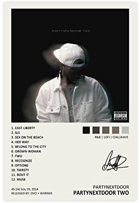 WANMLY Partynextdoor Poster, Partynextdoor, Musikalbumcover, signiert, limitiertes Poster, Leinwandposter, Schlafzimmer-Dekor, Sportlandschaft, Büro, Raumdekoration, Geschenk, Unrahmen: 30 x 45 cm