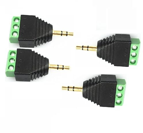 Switian 4 Pack 3.5mm Male to Screw Terminal Connector, Ancable 1/8 Inch TRS Stereo Male Plug to 3-Pole Soldless Screw Block for AUX Cable, Speaker and Headphone Wire