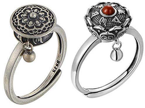 Fauitay Stück tibetisch-buddhistische Drehringe mit OM-Gebetsmühle Messing Lotus Mantra Ring Glücksfingerringe (Antiker silberner Retro-Ring)