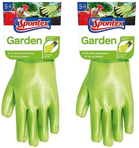Spontex Garden, vielseitige Gartenhandschuhe für feuchte Gartenarbeiten, verstellbares Bündchen - 1 Paar, Gr. S (Packung mit 2)