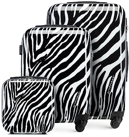 WITTCHEN Gepäckset Young-Kollektion ABS mit Polycarbonat Beschichtung und Teleskopgriff Handgepäck Koffer Set Reisekofferset (S+M+Kosmetikkoffer) Weiß-schwarz