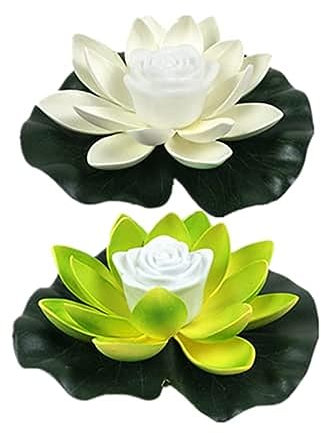Yeehliny Schwimmende Lotuslichter, LED Wasserdichte Solar Seerosen Schwimmende solarleuchten Lotusblumen-Nachtlampe Lotusblüte Lotusblatt Teichlicht für Pool Teich Garten Deko (18CM-2PC-01#)