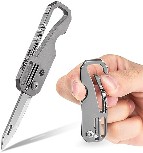 KeyUnity KK08 EDC Couteau pliant - Couteau utilitaire de poche en titane avec mousqueton pour un transport quotidien (KK08)