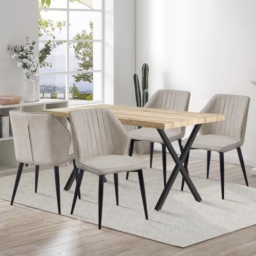 CLIPOP Esszimmergruppe Esstisch mit 4 Stühlen, Küchentisch und Gepolsterter Esszimmerstühle mit Armlehne für Restaurant Esszimmer Küche (Kunstleder Beige Stuhl, Hell Tisch 120 X 80 X 75 cm)