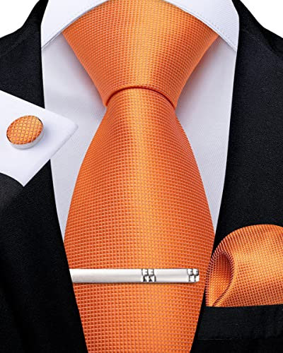 DiBanGu Herren Orange Krawatte Seiden Einfarbig Krawatte & Einstecktuch Manschettenknöpfe Krawattenklammer Geschenkbox Hochzeitsfeier Set