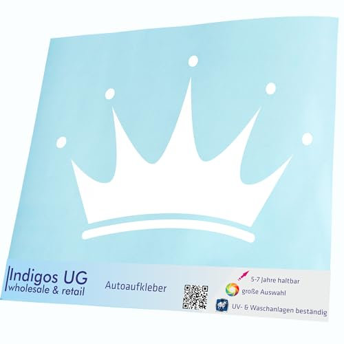 INDIGOS UG Auto Aufkleber Auto - 200x126 mm - Krone - weiß - konturgeschnittener Autoaufkleber ohne Hintergrund - Selbstklebender Sticker für Auto, Fenster, Bus oder LKW - UV-beständig & wetterfest