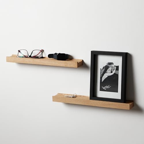BestLoft.de Bilderleiste Holz Holzregal Wand Wandregal Holz aus Eiche massiv Regal Wand Bilderleiste Eiche Floating Shelf Flur Regal Holz Deko Wand (60 cm)