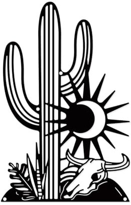 nbeads 1 Pc Décoration Murale Cactus, Sculpture Murale en Fer avec Vis Noir Métal Art Ornement Plantes Taureau Décoratif Soleil Lune Tenture Murale Œuvre pour Salon Intérieur Extérieur Maison