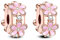 Annmors 925 Sterling Silber Pink Daisy Clips für Europäische Armbänder und Halskette Perlen mit 5A Zirkonia,Weihnachten,Valentinstag,Muttertag,Geschenkanhänger für Frauen und Mädchen 2-Stück/Paket