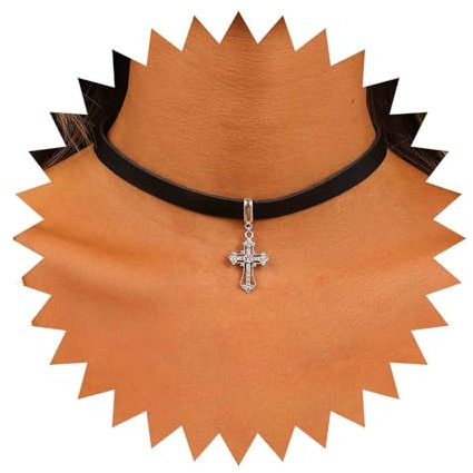 Cimenexe Bohème Lederkreuz Choker Halskette Silberne Filigrane Kreuz Anhänger Halskette Schwarzes Leder Halsband Halskette Kreuz Kruzifix Halskette Schmuck Für Frauen Und Mädchen Geschenke