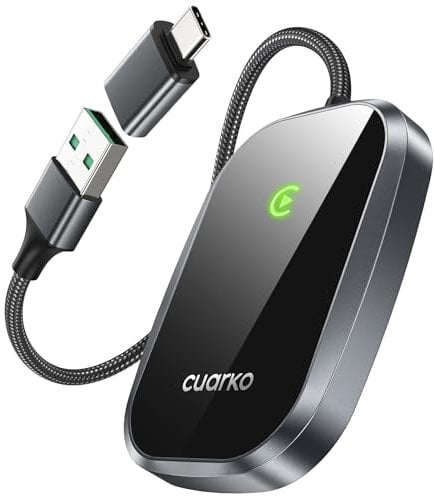 cuarko CarPlay Wireless Adapter, | Schnellverbindung | Konvertiert kabelgebundenes CarPlay in kabelloses CarPlay [ Extra USB A zu C Adapter ], Kompatibel für iPhone 6, iOS 10 und später