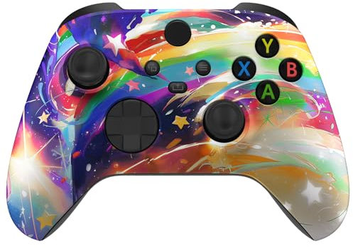 eXtremeRate Front Gehäuse Case für Xbox Series X&S, Vorderseite Hülle faceplate Cover Skin Shell Zubehör für Xbox Core Controller(Regenbogen-Sturm)-Kein Controller