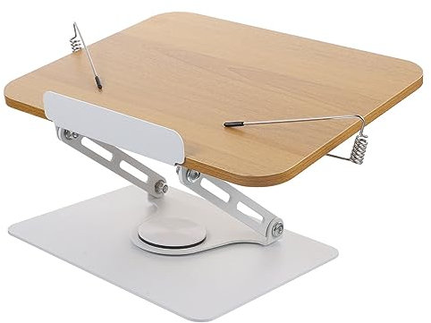 MUCKLILY Drehbarer Leseständer Mit Holzmaserung Lesepult Für Schüler Lesehalter Leseregal Für Schreibtischbücher Kochbuchhalter Multifunktion Rotieren Aluminiumlegierung Halterung