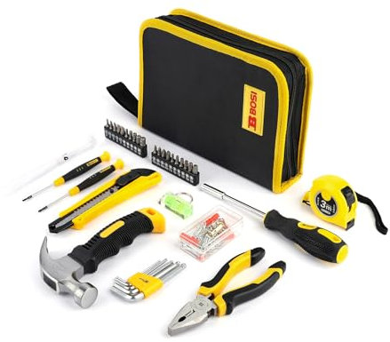 B BOSI TOOLS 158-teiliges Werkzeugset mit leicht zu tragender runder Tasche, Handwerkzeug-Set – langlebig, verchromte Werkzeuge – Haushalts-Werkzeug-Set, perfekt für Heimwerker, Wartung zu Hause