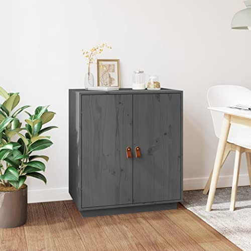 CKioict Buffetschrank modern Küchenschrank Vitrinenschrank Sideboard Grau 65,5x40x75 cm Massivholz Kiefer für Wohnzimmer, Schlafzimmer, Flur