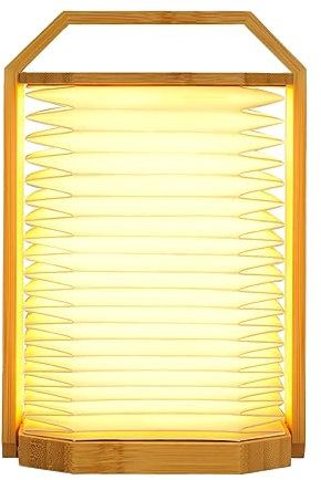 ZBOLE Holz Tischlampe mit Griff, Japanische Laternenlampe, Ambienteleuchte, Stimmungslicht, Wiederaufladbare LED-Lampe für Zuhause & Draußen & Party & Geschenk (Bambus)