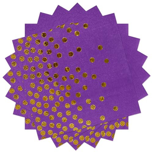 40 Stück lila und Gold Geburtstag Servietten,33x33cm Papier Party Servietten,für Junge Mädchen Geburtstag Party Deko