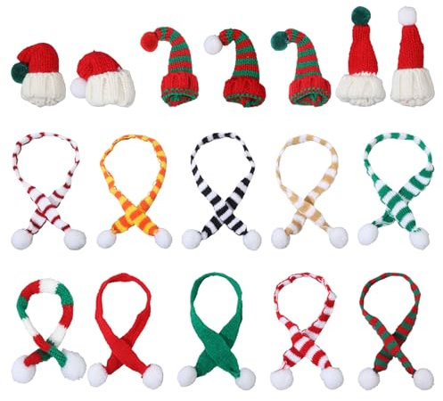 CHGCRAFT 17PCS Mini Christmas Hats and Scarves Christmas Mini Santa Hat and Scarf Set Wine Bottle Cover Sets Christmas Tree Ornaments Table Decor Champagne Cover Finger Hats Xmas Decorations