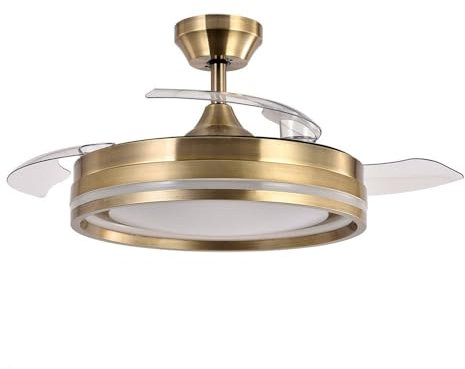 Lampara ventilador techo Dorado Cerrato | Ventilador retráctil DC 6 velocidades | Ventilador de techo con luz 72W 7200Lm mando