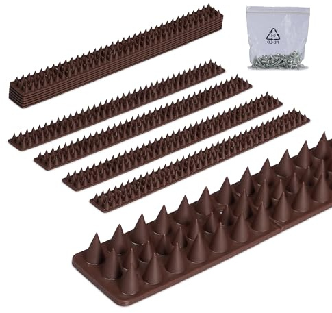 Relaxdays Vogelabwehr Spikes, Set, Balkon & Dach, 3-reihig, Kunststoff, je Paneel HBT: 2x49x4 cm, Taubenabwehr, braun