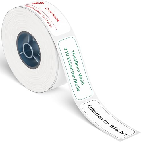 NIIMBOT Thermotransfer Etiketten, Selbstklebender Etikettenband nur für B18 Etikettendrucker, 14 x 40 mm PET Aufkleber Beschriftungsetiketten Etikettenband Wasserdicht, 150 Etiketten/Rolle, Weiß