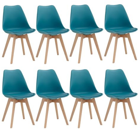 JZGORC Juego de 8 Sillas de Comedor, Sillas de Cocina Nórdicas, Sillas de Oficina con Patas de Haya Maciza para Dormitorio, Sala de Estar, Cocina - Verde Oscuro
