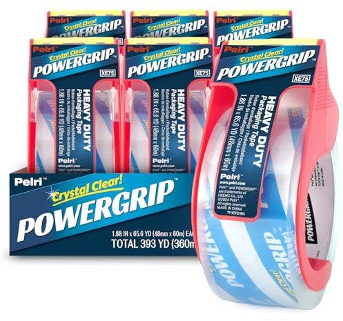 Pelri Paketklebeband Transparent & Schwerlast, 6 Rollen Paketband mit Abroller je 60 m × 48 mm – Ø76 mm Kern, Extra Starke Packband für Industrie, Logistik, Lager, E‑Commerce & Umzug – XE75