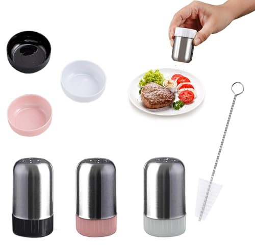 3 Stück Mini Salzstreuer, Und Eine Bürste Salzstreuer Mini Salzstreuer Für Unterwegs Praktisches Mini Salzstreuer, Geeignet Für Salz, Pfeffer Und Gewürze, Salzstreuer Für Esstische