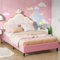 Polsterbett 90x200 cm für Kinder, Prinzessinnenkrone mit LED, Jugendbett mit höhenverstellbarem Kopfteil und Lattenrost, Ohne Matratze (Rose, 90x200 cm)