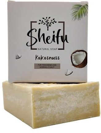 Sheifu Kokosöl Naturseife 125g – Vegane Duschseife Für Alle Hauttypen, Feste Gesichts- & Handseife Für Unreine Haut, Palmölfrei, Handgemacht, Nachhaltig